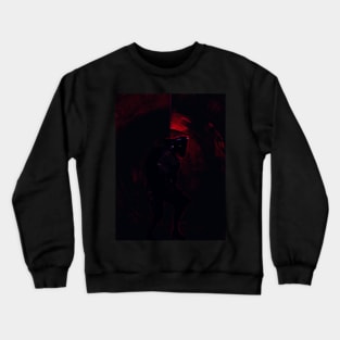 Portrait, digital collage, special processing. Bizarre. Dark man figure, like pirate. Death itself. Red and violet. Crewneck Sweatshirt